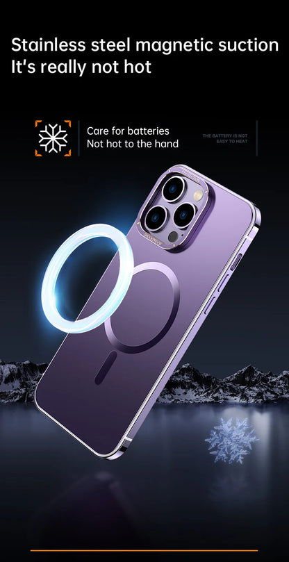 For iphone 16 15 Pro Max Case Raw Titanium Magnetic MagSafe wireless charge Metal frosting Original color protective back cover