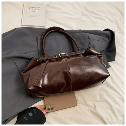 Oil PU Leather Hobo Handbag Slouchy Shoulder Bag Retro Top-Handle Bag Large Work Bags for Women Gilrls Tote Work Shopping Travel