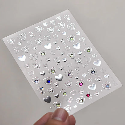1Pcs 5D Metal Y2K Liquid Love Star Moon Nail Art Sticker Punk Style Silver Clock Heartbeat Heart Slider Romantic Manicure Decals