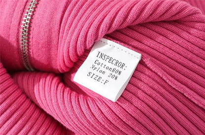 LUNDUNSHIJIA 2026 New Autumn Women Elegant Thickened Zipper Sweaters For Women Rose Red Fashion Short Female Cardigan 4 Colors