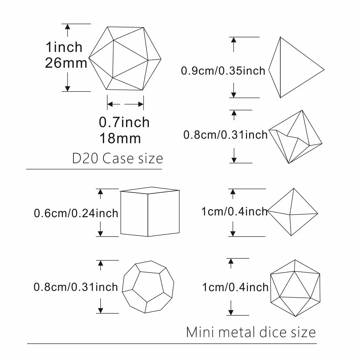 D20 Metal Hollow Box+7pcs Metal Dice Set, Portable Board Game Dice Mini Kit