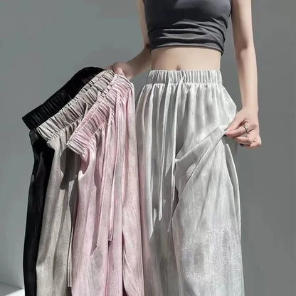 Summer Loose Straight Casual Draped Ice Silk Tie-Dye Wide-Leg Pants Grils Mosquito-proof Casual Trousers Women's Wide-leg Pants