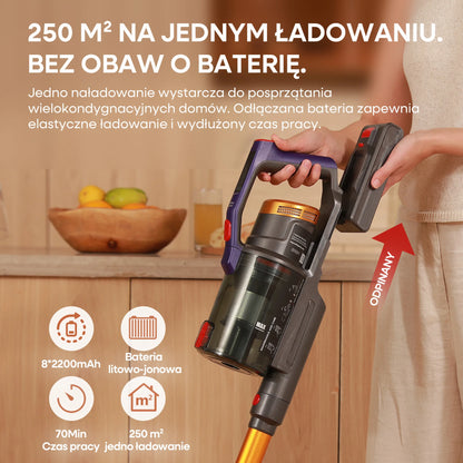 Erabros EV7 Cordless Vacuum Cleaner 70KPa 550W Handheld Stick Vacuum, 70Min Runtime, with Charging Storage Base, Anti-Tangle Brush, with Aroma Design, Powerful Cordless Vacuum Cleaner for Home Clean Carpet Hard Floor Pet Hair