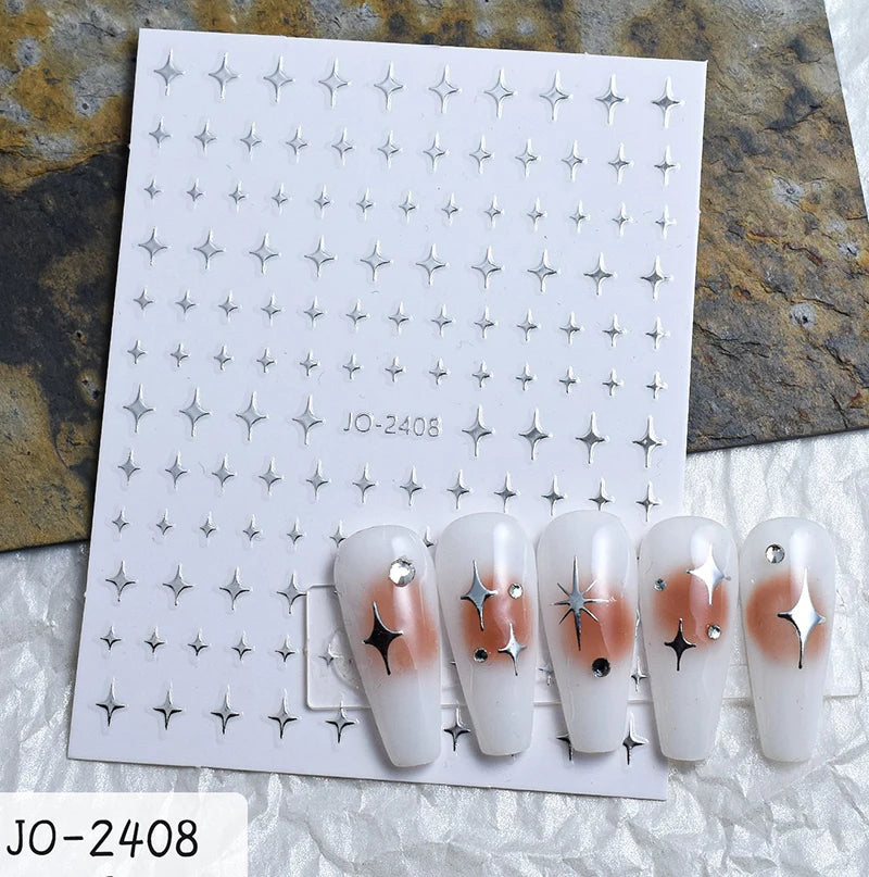 3d Nail Art Stickers Red Black White Love Hearts Stars Clouds French Full Tips Adhesive Nail Decals Slider For Manicure