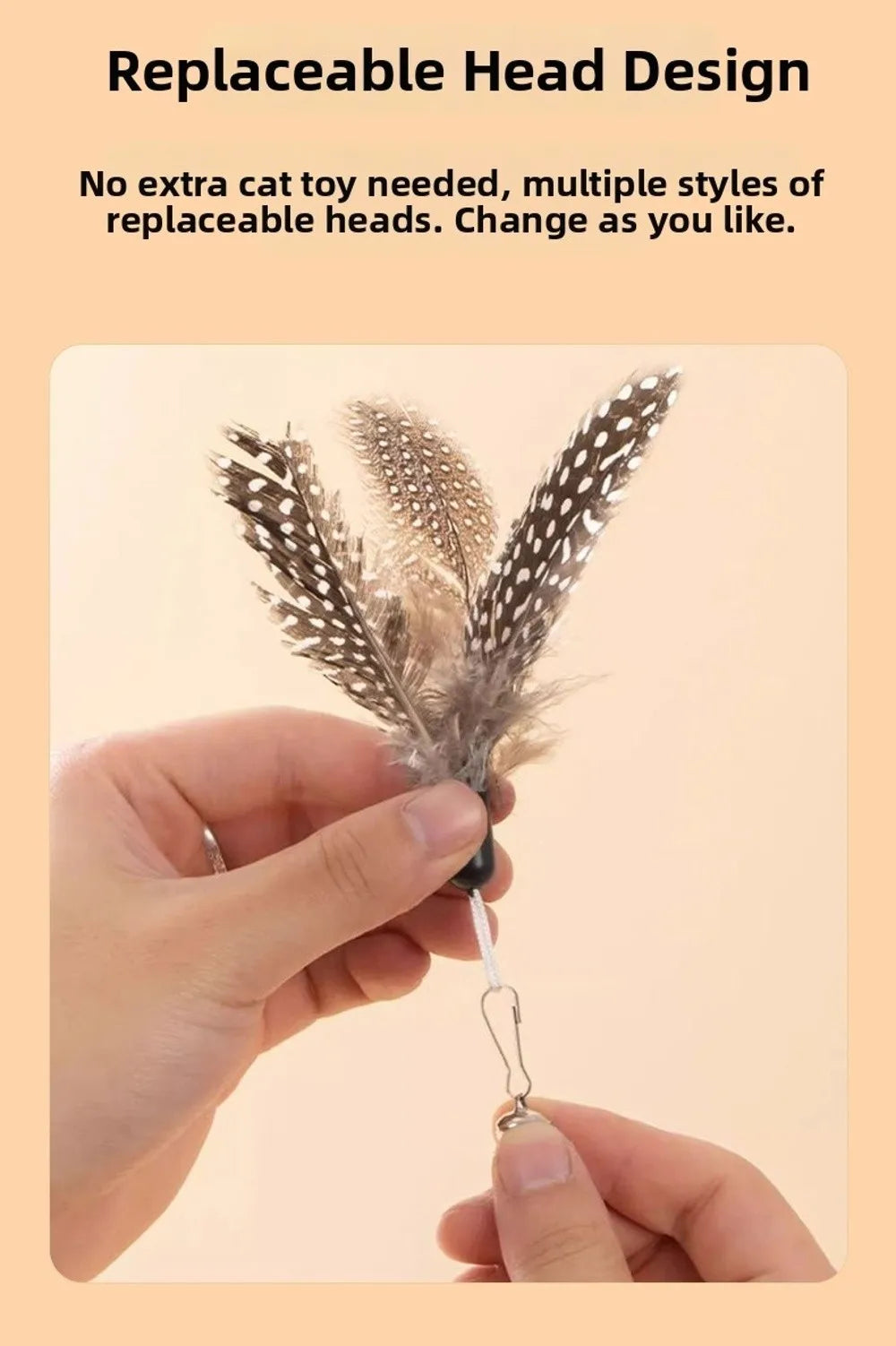 Wooden Handle Spring Teasing Cat Stick Feather Simulation Fishing Rod Cat Teaser Stick Interactive Replaceable Bell Squeaky Cat