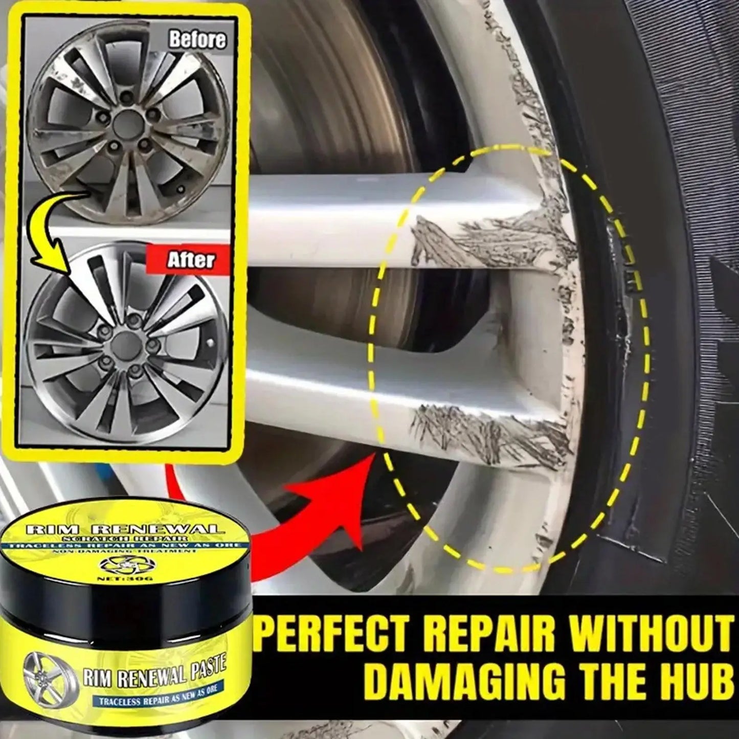 Car Alloy Wheel Rim Scratch Repair Paste Auto Wheel Scratch Remover Oxidation Polishing Paste Restore Gloss for Car SUV RV Truck