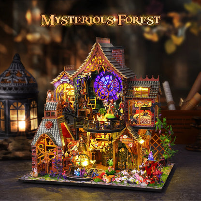 DIY Miniature Puppet House Bookshelf Decor,DIY Book Puppet House Kit,DIY Miniature House Kit with LED Lights,Magic Forest House