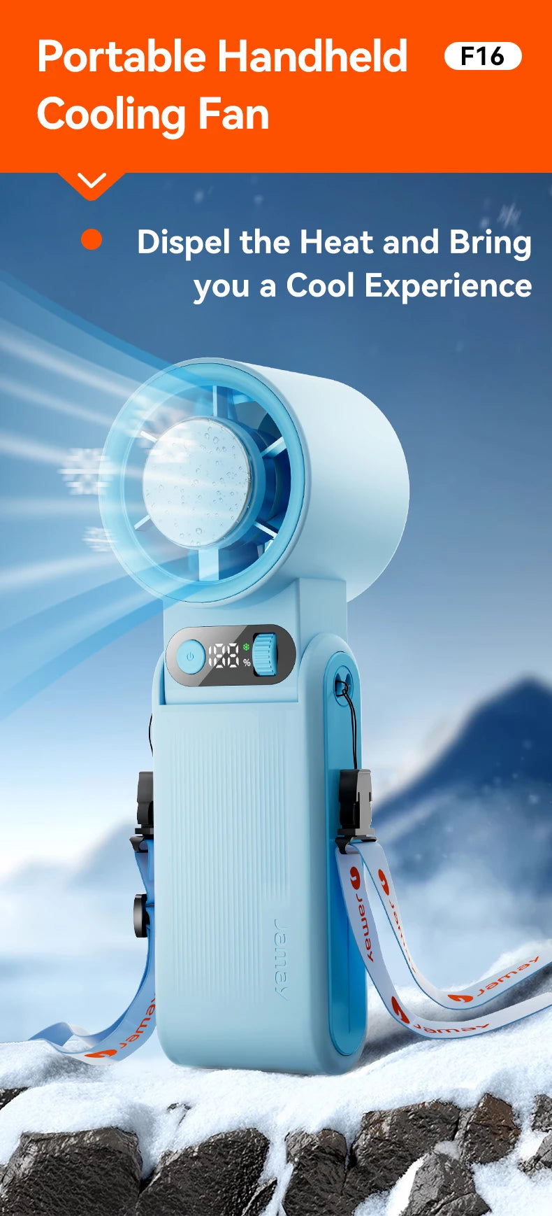 Portable Handheld Fan LED Digital Display With Refrigeration Board 90° Foldable  199Gear Strong Wind Speed 8000mAh F16