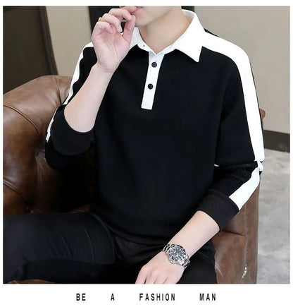 High Street Casual Men Autumn Sweatshirt Top Chic Turn-down Collar Long Sleeve Loose Winter Panelled Plus Fleece Pullover Hoodie