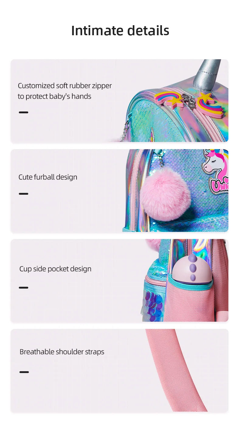 Sunveno Children's Backpack for Girls Pre-School Bag for Kindergarten Elementary - Reversible Sequin,Unicorn ,Lightweight Gift