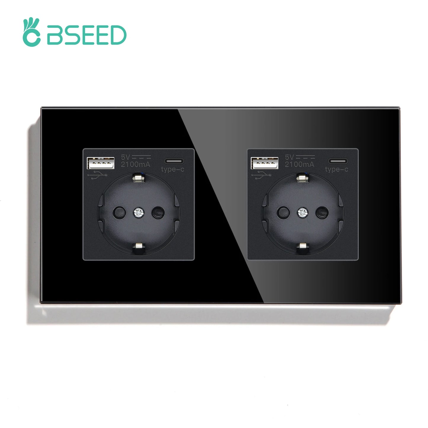 BSEED Touch Light Switch With EU USB Wall Sockets Black Wall Led Switches 1/2/3Gang 1Way Crystal Dark Blue Backlight Wall Switch