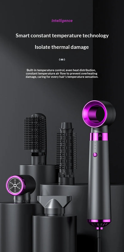 HOMEFISH 5-in-1 Electric Hair Dryer with Automatic Straight & Curling Iron Hot Air Comb & Diffuser for Outdoor Use AC Motor