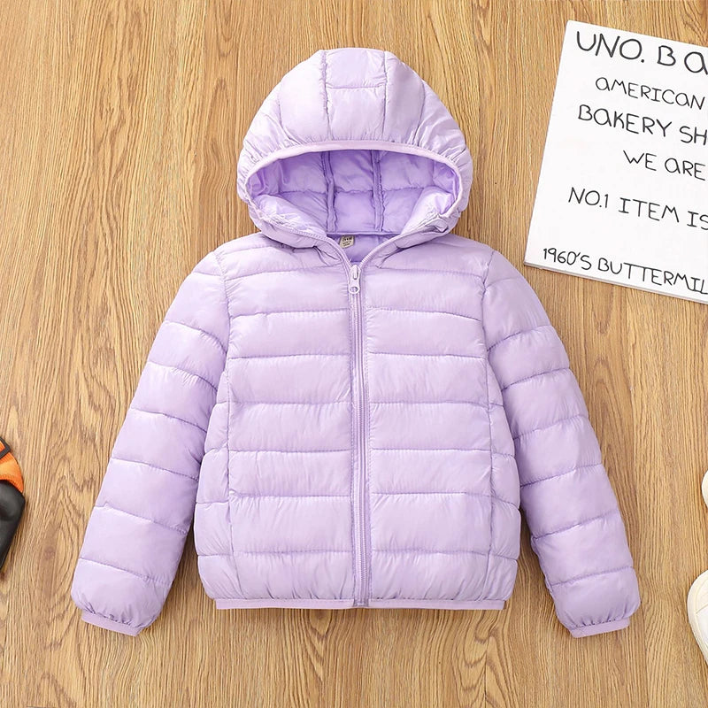 Autumn Children Lightweight Down Coat Winter Boys Girls Solid Hooded Outerwear For 4-10 Years Kids Cotton Clothes Warm Jacket