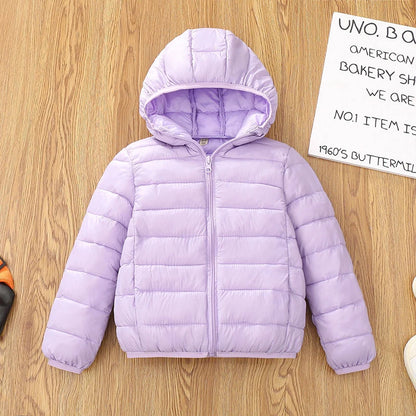 Autumn Children Lightweight Down Coat Winter Boys Girls Solid Hooded Outerwear For 4-10 Years Kids Cotton Clothes Warm Jacket