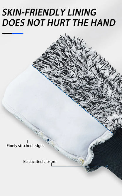 SEAMETAL Microfiber Car Wash Brush Cleaning Gloves Plastic Handle Wheel Brush Double-Side Absorbent Clean Glove Car Washing Tool