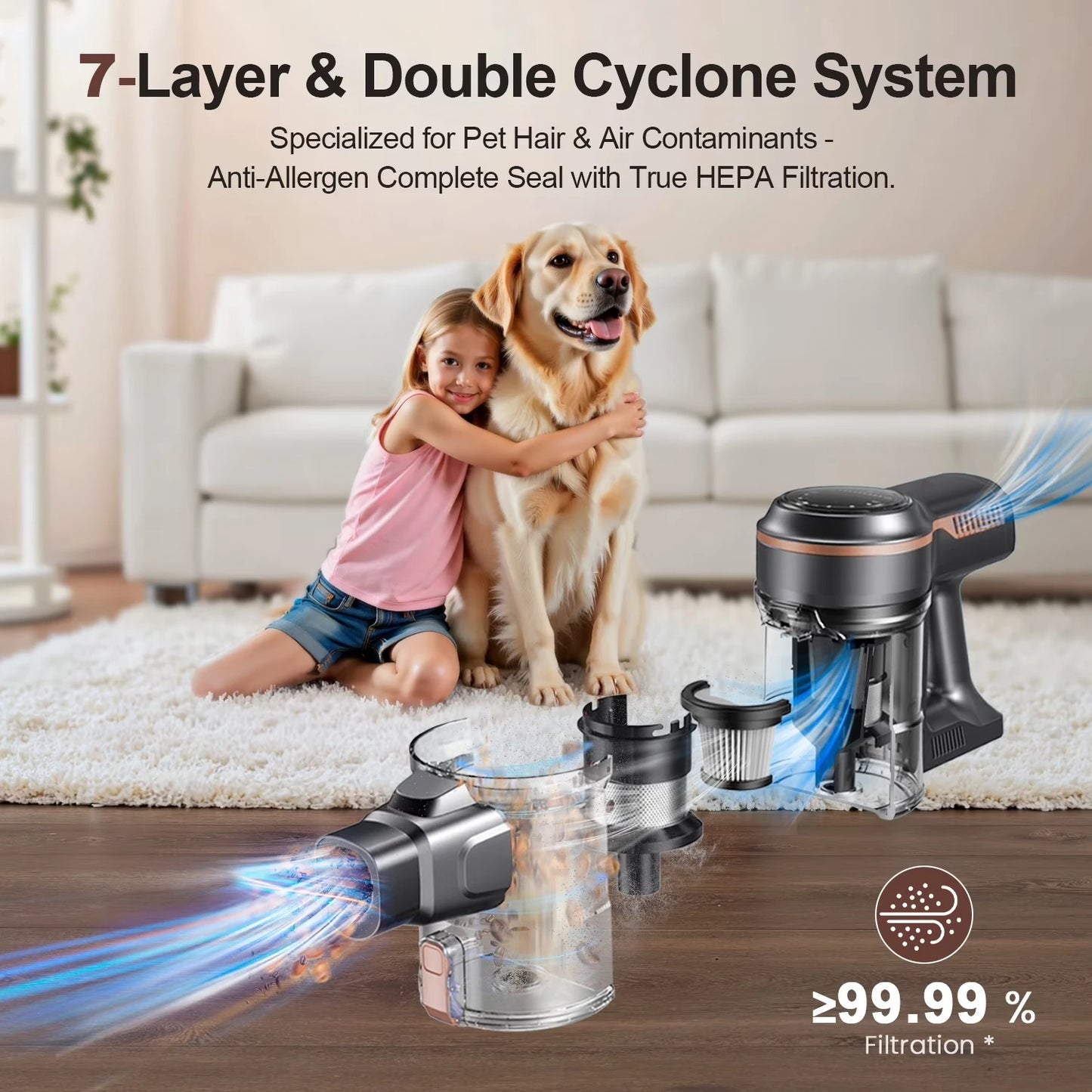 INSE S7P cordless vacuum cleaner, 465W 45KPA Wireless Vacuum Cleaner with Suction Power,  8*2200mAh battery, 50000Pa Strong Suction, 45-60mins runtime,1.2L