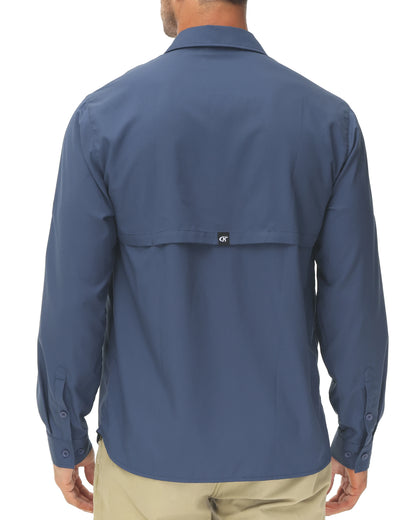 Men's UPF 50+ Long Sleeve Fishing Shirts Sun Protection Breathable Hiking Work Shirt Casual Button Down Shirt with Zipper Pocket