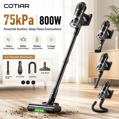 COTIAR Cordless Vacuum Cleaner V30 PRO 800W Powerful 75kPa Suction 95 Mins Runtime Handheld Home Appliance Portable Removable Battery