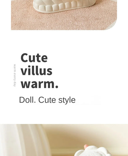 Mo Dou 2022 Winter Warm Women Slippers Waterproof Vamp Cute Rabbit Bear Decoration Indoor Outdoor Shoes Soft Plush Men Slippers