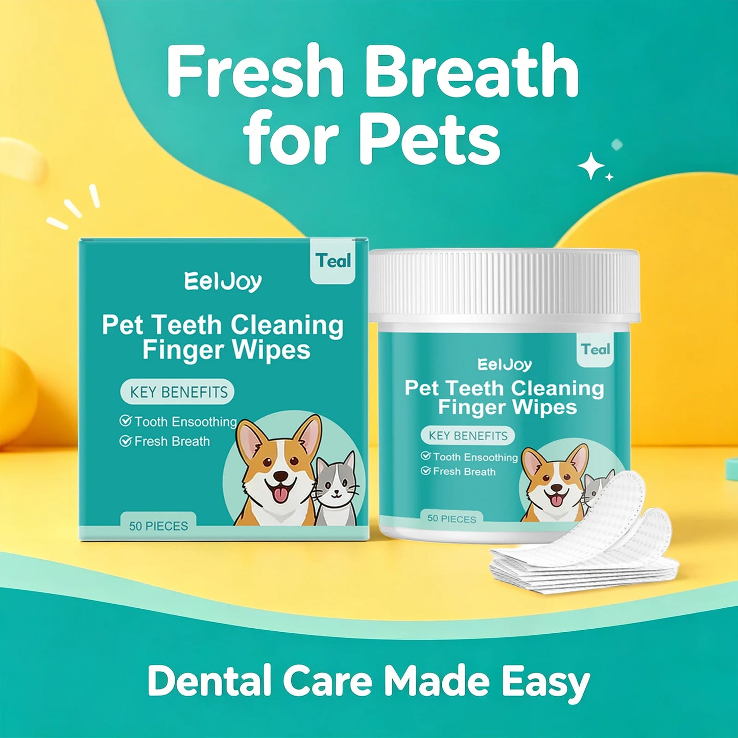 Pet Teeth Cleaning Finger Wipes Remove Dental Plaque Relieve Gum Discomfort Lasting Fresh Breath Easy-to-Use Pet Oral Care Wipes