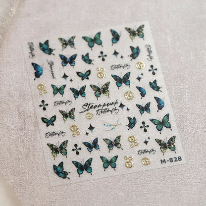 Shiny Jelly Butterfly Charming Golden Gradient Bowknot 5D Self Adhesive Nail Art Sticker Flower Petal Rhinestone Manicure Decals