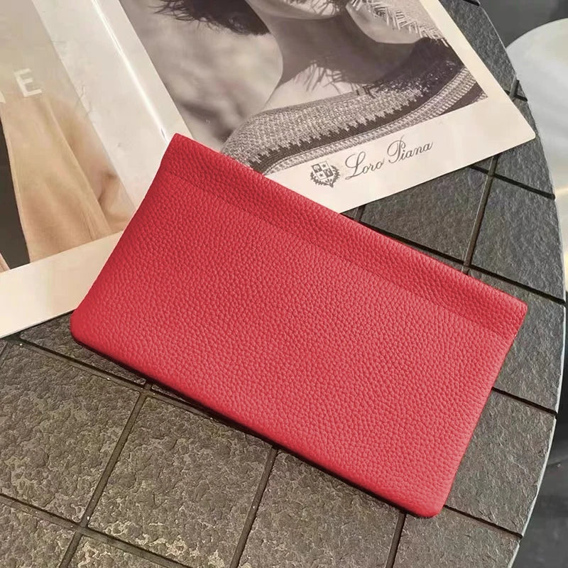 Self‑Closing Artificial Leather Long Wallet Passport Driver's License ID Holder Headphone Data Cable Storage Cash Pouch