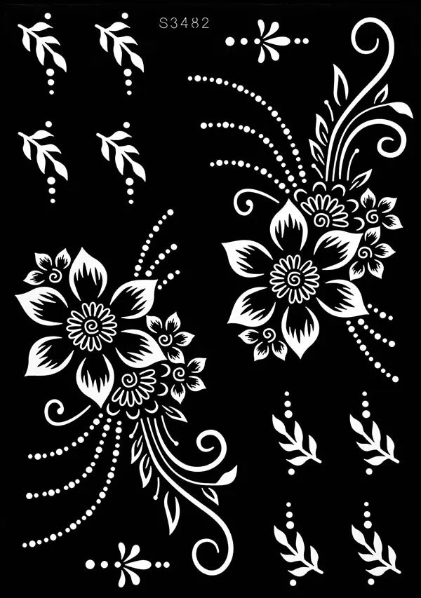 Flower Tattoo Stencil Reusable Henna Template for Hand and Body Henna Tattoo Design for Wedding Festival Party Tattoo Tools
