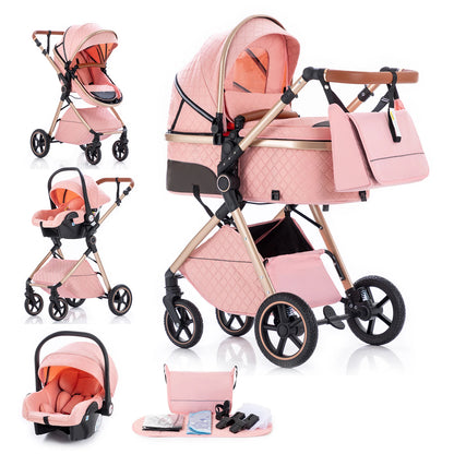 Luxury Baby Stroller 3 in1 Portable Baby Carriage Folding Prams High Landscape Car for Newborn Baby Adjustable Handle travel