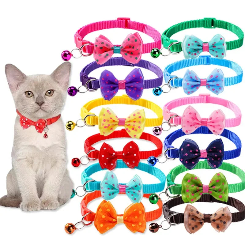 Fashionable bow dog and cat collar soft and comfortable pet accessory set with bell universal collar for cats and dogs