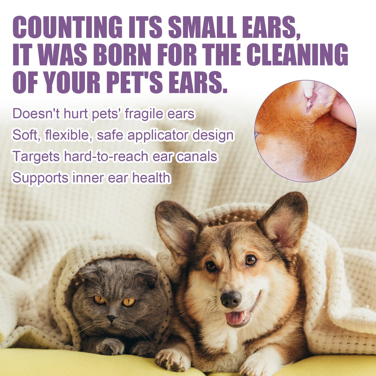 118ML Pet Ear Cleaner Kit Natural Formula Remove Earwax Eliminate Bad Odors Relief Itching Non-irritating Pet Ear Cleaning Set