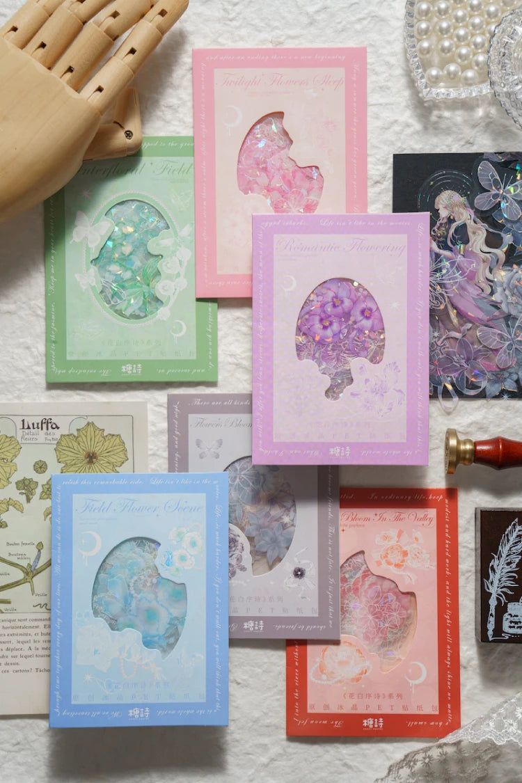 30pcs PET Transparent Stickers Plant Flowers Decorative Labels Scrapbooking Collage Material Diary Stationery Supplies