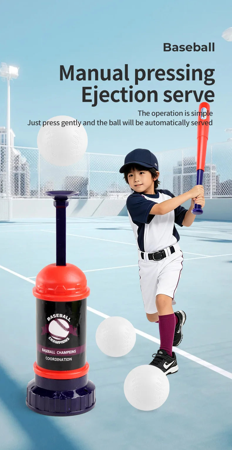 Boys Baseball Pitching Machine Toys Set with Carry Bag Ground Pegs Soft Baseball Outdoor Sports Games Training Toy Kids Gift