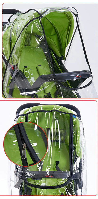 Transparent Baby Trolley Rain Cover Universal Waterproof Breathable Stroller Raincoat Zipper Opens Umbrella for Cart Accessories