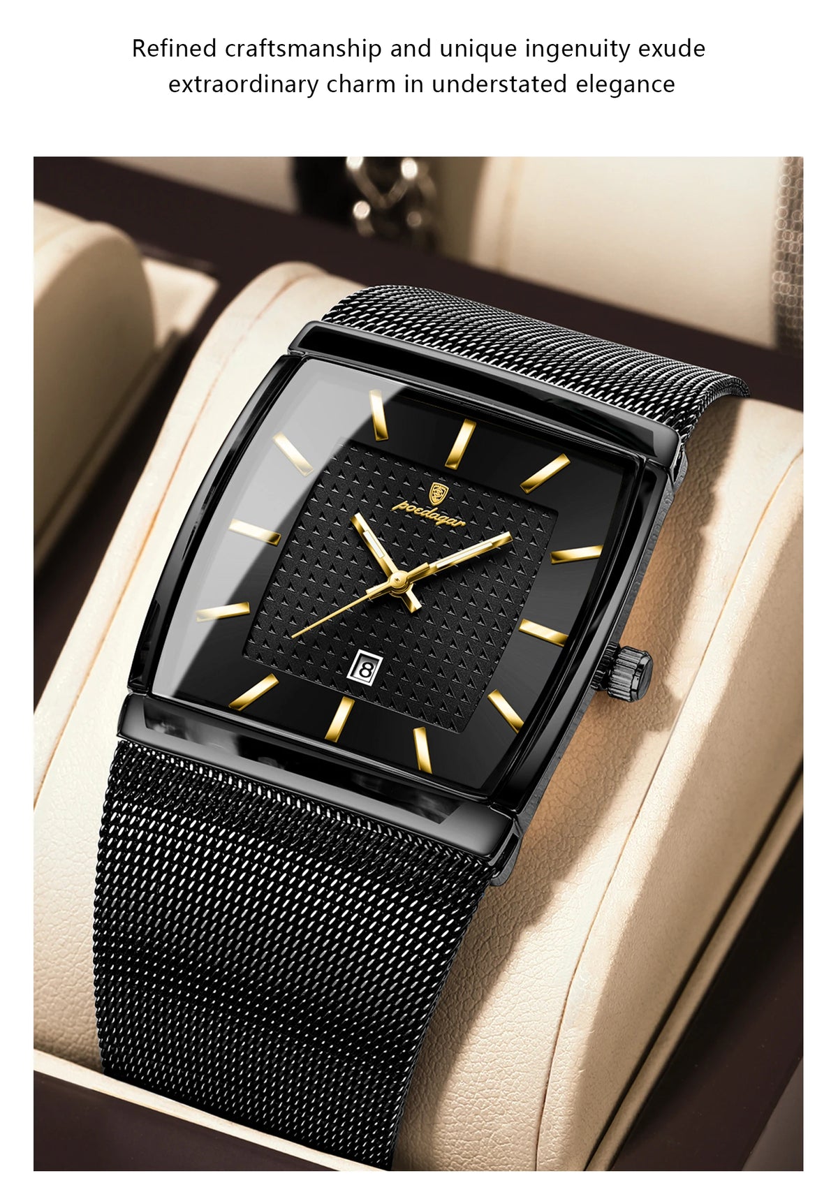 POEDAGAR Top Luxury Men Wristwatch Waterproof Luminous Stainless Steel Mesh Date Man Watch Fashion Business Quartz Men's Watches