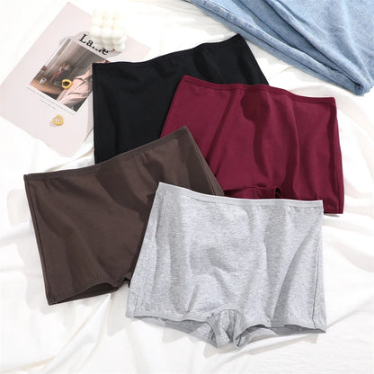 FINETOO 3PCS Women's Cotton Boyshort Panties Breathable Low Waist Solid Colors Underwear Female Casual Sports Boxers Underpants