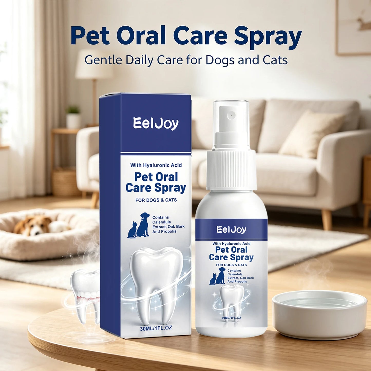 EELJOY Pet Oral Care Spray Removing Dental Plaque Reduce Oral Odor Freshen Breath Soothing Gums Natural Pet Teeth Cleaning Spray