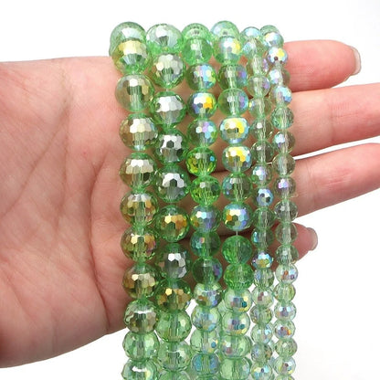 6/8/10mm Sizes Faceted Glass Beads 96-faceted Pink Blue Crystal Earth Beads Faceted Cut Style Plating Clear Jewelry Making Beads