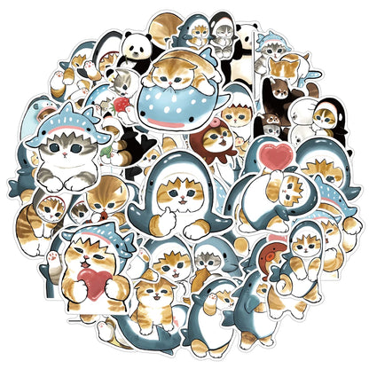 10/30/50PCS Cute Shark Hooded Fun Cat Stickers Decals Decoration Suitcase Scrapbooking Laptop Phone Stationery Toy Gift