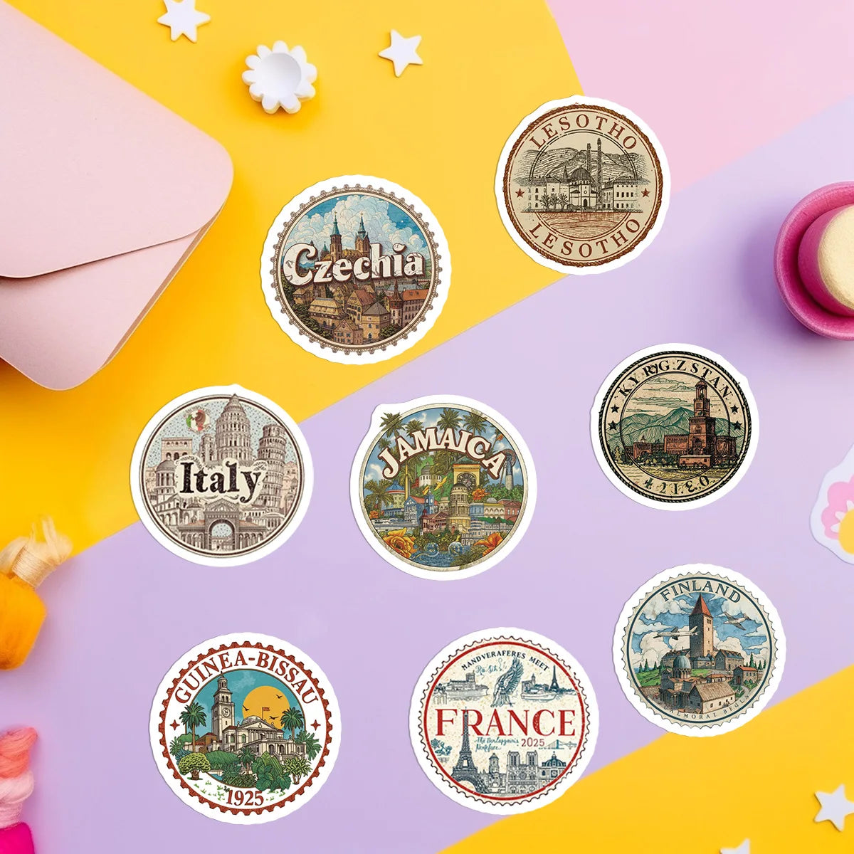 50 Pcs Cartoon Stamp Graffiti Stickers Waterproof Vinyl Decals for Laptop Phone Case Luggage Journal Gift