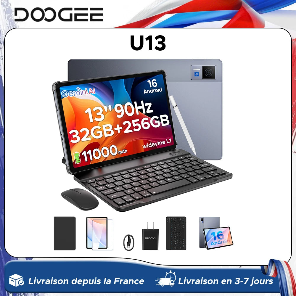 DOOGEE U13 2 IN 1 Tablet PC Android 16 13'' Display 32GB(6GB+36GB) 256GB 11000mAh Battery Quad Speakers UNISOC T7280 Widevine L1
