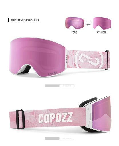 COPOZZ Magnetic Ski Goggles UV400 Protection Anti-Fog Ski Glasses Men Women Quick-Change Lens Snowboard Goggles with Two Options