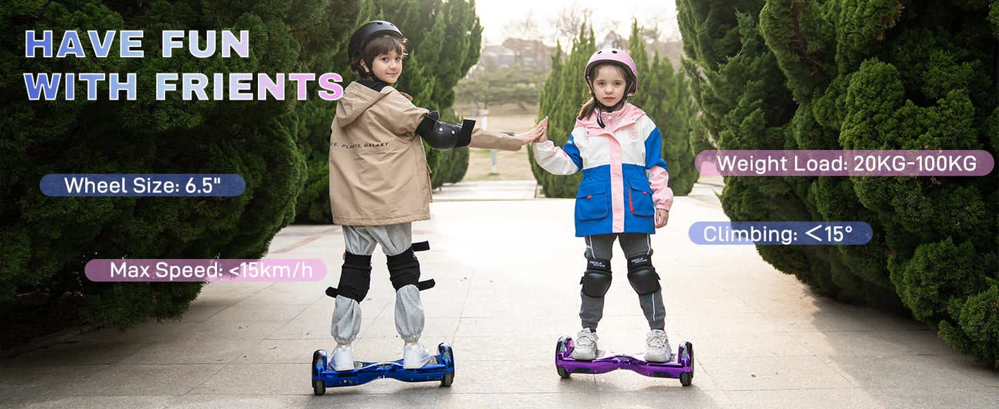 RCB KIDS Hoverboard Two Wheel Self Balancing Scooter 6.5" with Bluetooth Speaker LED Lights Ride On Toy Gift for Kids & Adults