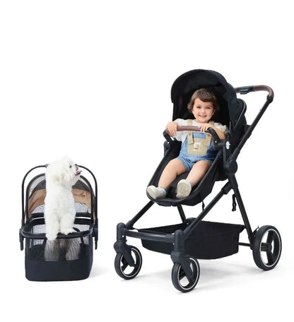 EU stock of pet strollers Double-seat stroller can carry both baby and pet Dual-mode seat, stroller with pet carrier