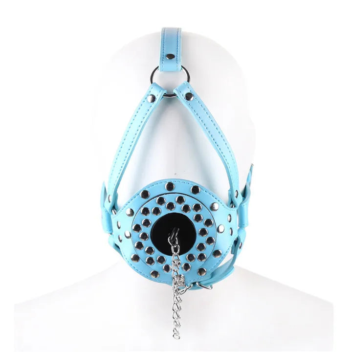 Fetish Toilet Funnel Open Mouth Gag Mask Hood PU Leather BDSM Funnel Oral Enema Drool Plug Gag Head Harness Bondage Adult Game
