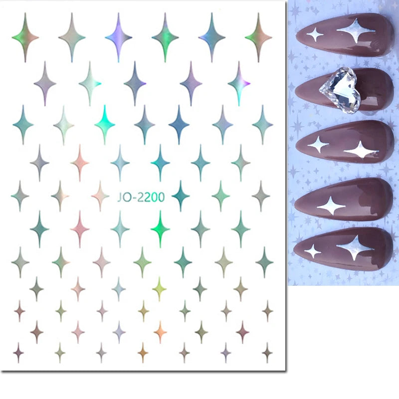 3d Nail Art Stickers Red Black White Love Hearts Stars Clouds French Full Tips Adhesive Nail Decals Slider For Manicure
