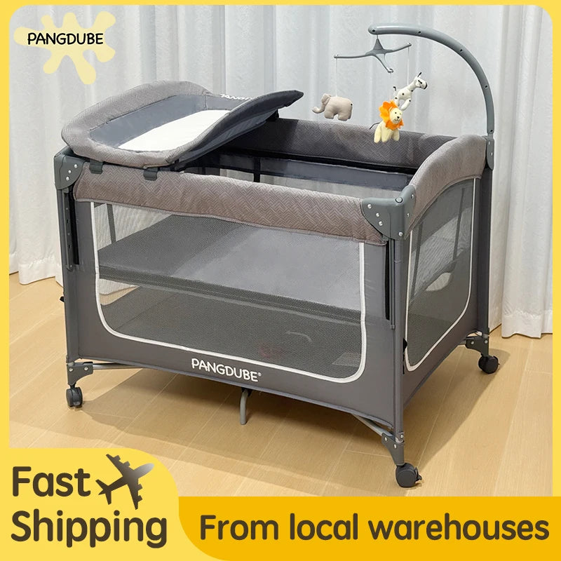 PANGDUBE Baby Crib 0-3 Years Bedside Sleeper with Wheels Foldable Baby Bed with Diaper Changer Playpen for Mom Baby Shower Gift