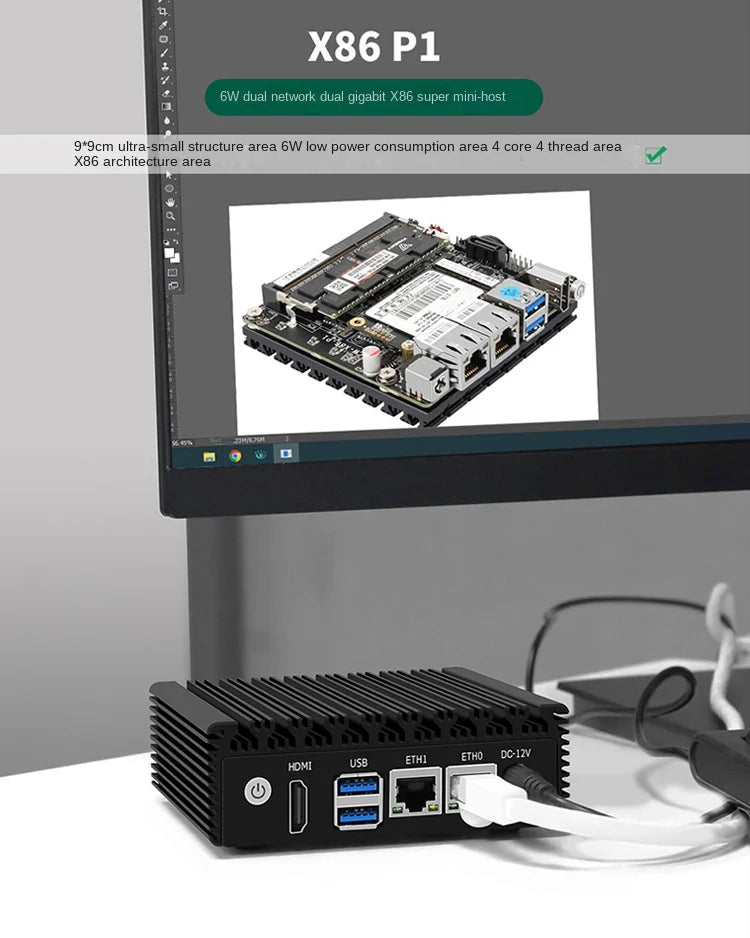 6W Low Power Intel N3050/N3160 Quad Core Quad Thread X86 Soft Router 2*1000M Lan Port HD-MI Output Metal Case Mini PC