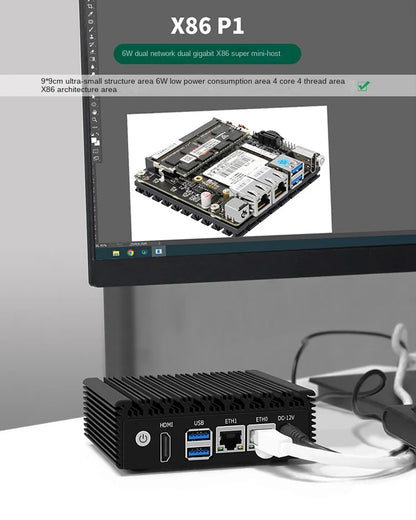 6W Low Power Intel N3050/N3160 Quad Core Quad Thread X86 Soft Router 2*1000M Lan Port HD-MI Output Metal Case Mini PC
