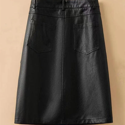 Spring Autumn Winter Leather Skirt Women New Fashion Black Brown High Waist PU A-Line Skirts Large Size S-5XL Female Midi Skirts