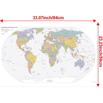 English Map Series-World Map-2019,Decorative Hanging Picture Decor Frameless,Geographical,Tourism/education Tools